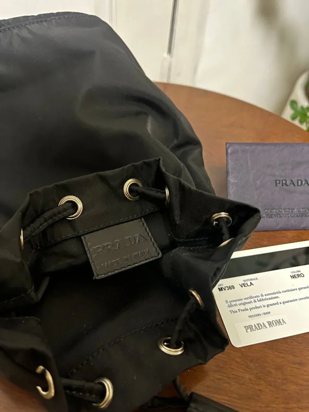 Y2K PRADA Black Nylon Drawstring Mini Bag pouch with Authentication card - Picture 8 of 10
